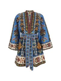 FARM Rio Embroidered Tapestry V-neck Mini Dress | Blue | FARFETCH at Farfetch